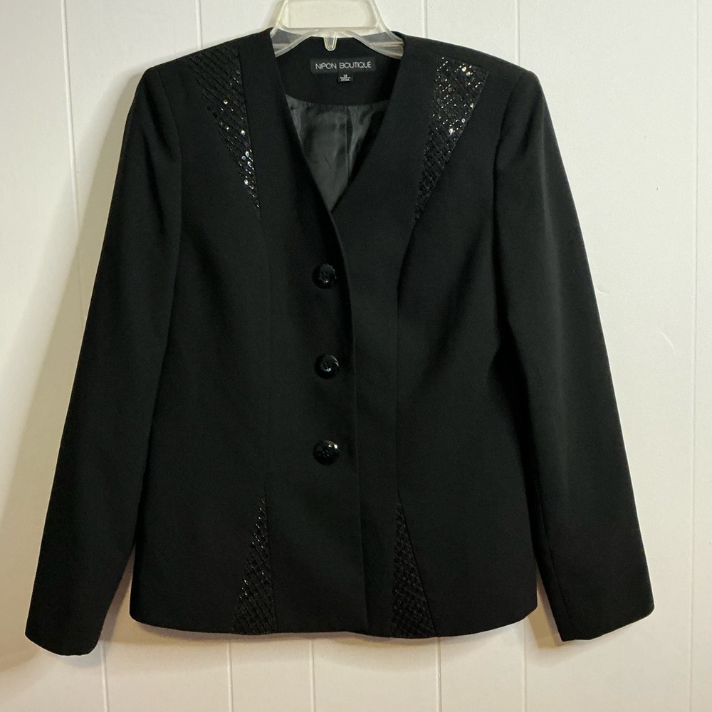 Nipon Boutique Black‎ Sequin Trim Blazer Jacket Women's Size L